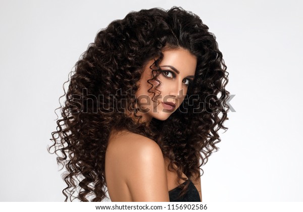 Beautiful Happy Brunette Curly Hair Beauty Stock Photo Edit Now