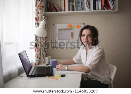 Similar – Image, Stock Photo Smiling businesswoman working at desk with laptop