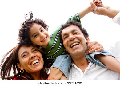 Beautiful Happy Family Having Fun Outdoors Isolated