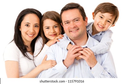 Beautiful Happy Family - Isolated Over A White Background