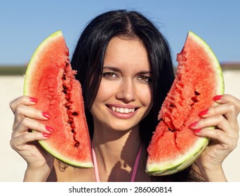 Beautiful Happy Girl Slice Ripe Watermelon Stock Photo 286060814 ...