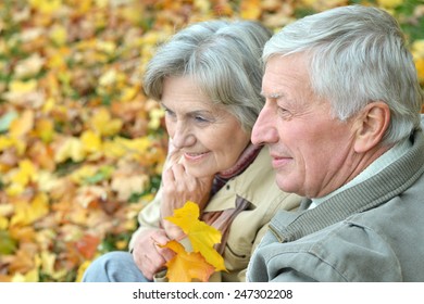 Beautiful Happy Old People Sitting In The Autumn Park