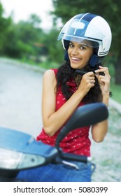 Beautiful Happy Young Girl With Helmet