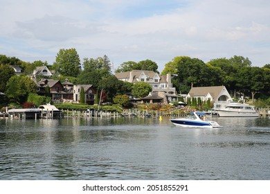 The Beautiful Harbor In Charlevoix, Michigan, A Popular Summer Recreation Destination In Northern Michigan