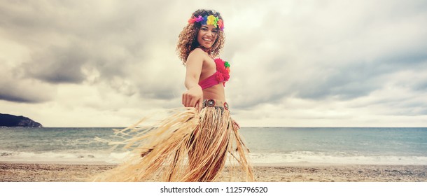 Beautiful Hawaiian Woman Dancing On The Beach, Letterbox