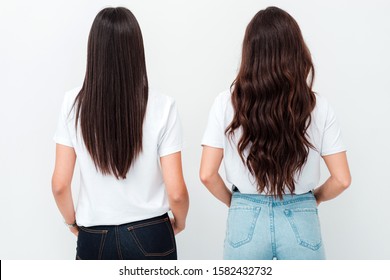 Beautiful Healthy Long Hair. Beauty Brunettes Model With Gorgeous Straight Long Hair Hanging Down Her Back