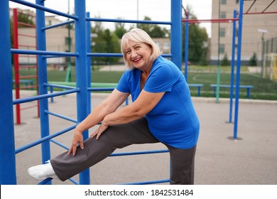 Beautiful Healthy Woman 64 Years Old Doing Exercises Outdoors