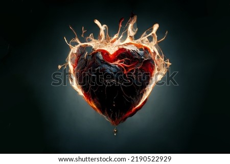Beautiful heart made of fiery lava. Flame symbol of love. An unusual gift for Valentine's Day. Scorching fire in the shape of a heart.