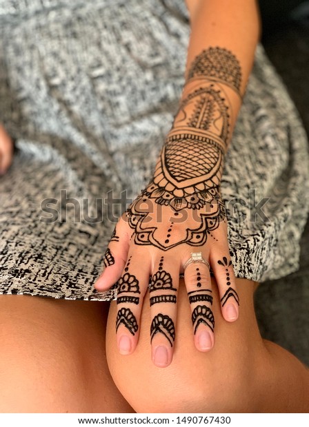 Beautiful Henna Design Tattoo Hands Stock Photo Edit Now