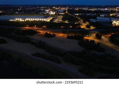 Beautiful High Angle View Of British Highways And Roads With Traffic At Night