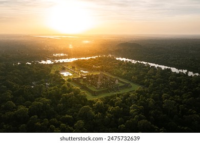 Beautiful High Quality Drone photo of Angkor Wat temple at sunset, Siem Reap, Cambodia - Powered by Shutterstock