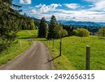 Beautiful hike along the Rottachsee lake with ravine path to the Burgkranzegg ruins in the Allgau region