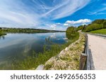 Beautiful hike along the Rottachsee lake with ravine path to the Burgkranzegg ruins in the Allgau region