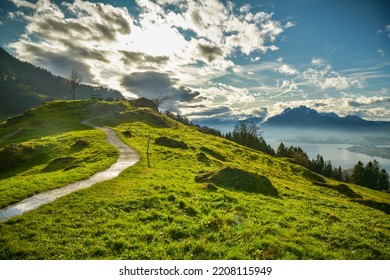 Beautiful Hike On Seebodenalp Above Small City Of Kussnacht In Canton Of Schwyz In Switzerland