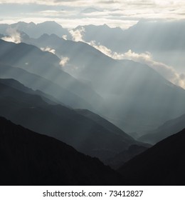 Beautiful Himalayan mountain and intense lights, Nepal