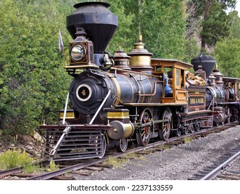 Beautiful Historic American Standard Type Steam Locomotive Double Heading with an Antique Mogul Type Steam Locomotive