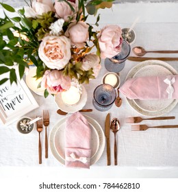 Beautiful Holiday Easter Table Setting, Close Up 