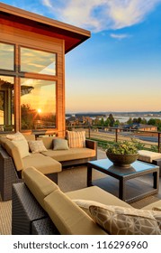 Beautiful Home Exterior Patio With Sunset View