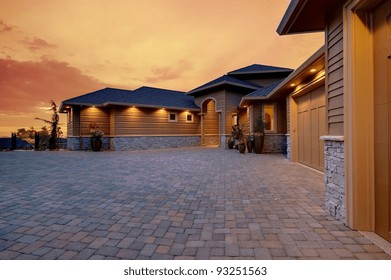 Beautiful Home Exterior With Sunset Glow