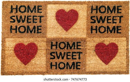 Beautiful Home Sweet Home Peach Color Coir Doormat With 3 Hearts