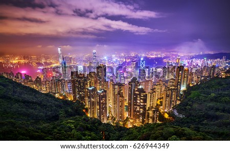 beautiful hong kong skyline with wideangle view