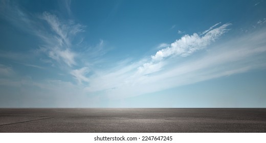 Beautiful Horizon Blue Sky with Subtle Clouds Background and Empty Floor