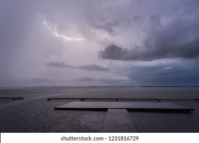 Beautiful, Horizontal Lightning In Ologa Lake, In The Catatumbo Area, The Place With The Most Electric Activity In The World. Zulia, Venezuela