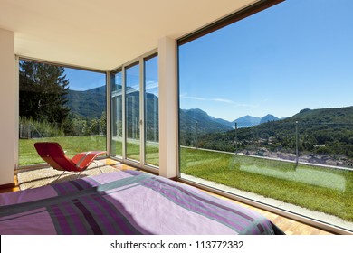 beautiful house, modern style, room view from the bedroom