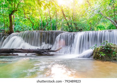 Beautiful Huay Mae Kamin Waterfall at Kanchanaburi in Thailand