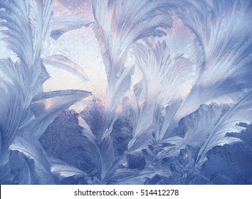 Beautiful Ice Pattern On Winter Glass, Natural Texture