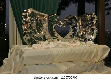 A Beautiful Ice Sculpture Of A Swan At Wedding