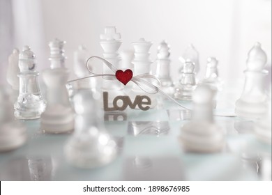 Beautiful Image With Table Game Game - Chess Reflecting A Couple In Love Bound Together In Marriage. Greeting Or Invitation Card In Valentine's Day.