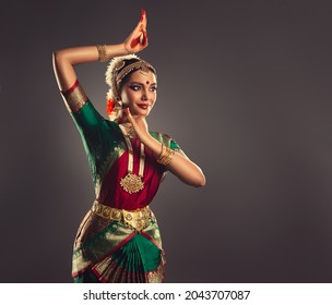 Beautiful india girl dancer of Indian classical dance bharatanatyam .Dance and art of the peoples of the world 