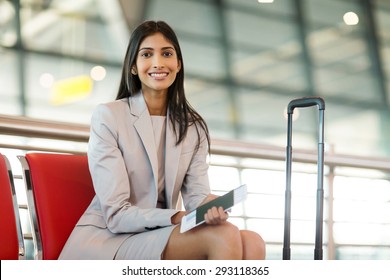 Beautiful Indian Business Woman Waiting For Her Flight At Airport