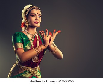 Beautiful indian girl dancer of Indian classical dance bharatanatyam . Culture and traditions of India.