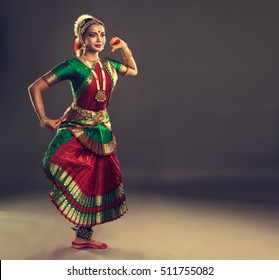Beautiful indian girl dancer of Indian classical dance bharatanatyam . Culture and traditions of India.