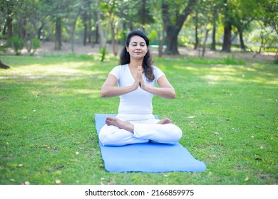 Beautiful Indian Woman Doing Breathing Yoga Stock Photo 2166859975 ...