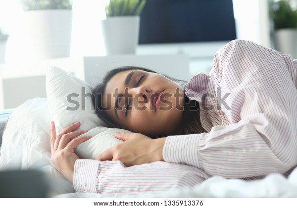 Beautiful Indian Woman Peacefully Lying Bed Stock Photo (Edit Now ...