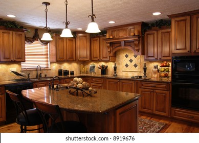 A Beautiful Interior Of A Custom Kitchen