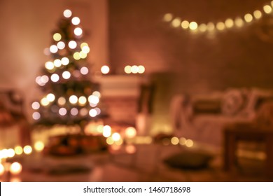 Beautiful interior of room decorated for Christmas, blurred view - Powered by Shutterstock