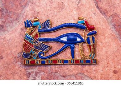 Beautiful Jewelry With Semiprecious Stones, Lapis Lazuli, Necklace For Woman In A Shape Of The Ancient Egyptian Eye Of Horus Symbol, Ancient Egypt Design
