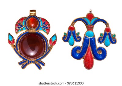 Beautiful Jewelry With Semiprecious Stones, Lapis Lazuli, Carnelian,  Necklace For Woman In A Shape Of The Ancient Egyptian Lotus Flower Symbol, Ancient Egypt Design
