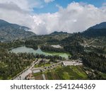 Beautiful kandscape Lake Telaga Warna in Dieng, Indonesia