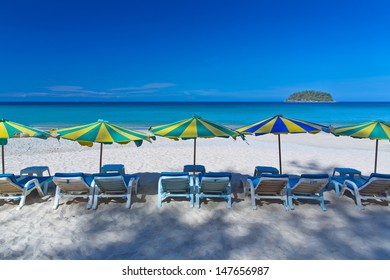 A beautiful Kata beach with colotful umbrella , Phuket, Thailand