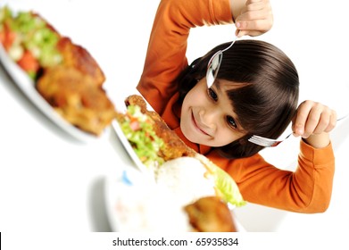 Beautiful Kid Boy Is About To Eat, Real Enjoying Food