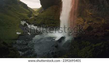 Beautiful Kvernufoss hidden waterfall in the southern region of Iceland.