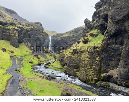 The beautiful Kvernufoss waterfall in a deep canyon in southern Iceland