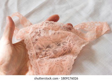Beautiful Lace Underwear Panties In A Female Hand Close-up