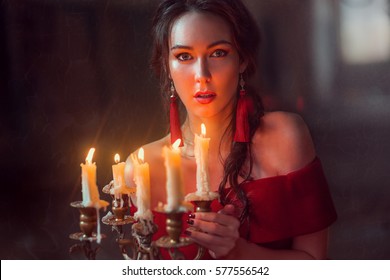 Beautiful lady with candles