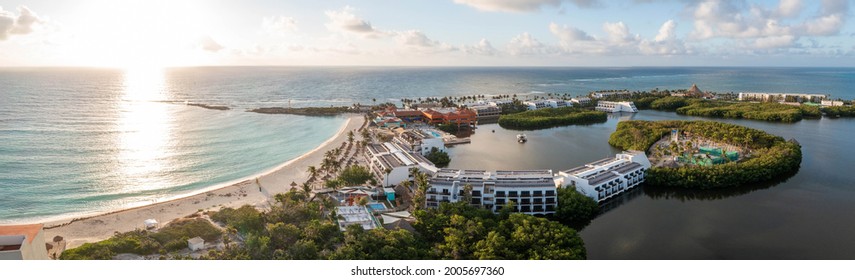 Beautiful Laguna Beach Resort. Aerial View Of The Luxury Hotel Near The Caribbean Sea And Laguna.